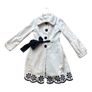 Liquid Minsk Cream Wool Blend Scalloped Floral Hem Belted Coat Mens Size 6